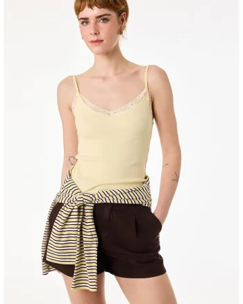Top slim fit cu bretele subtiri, Galben pal
