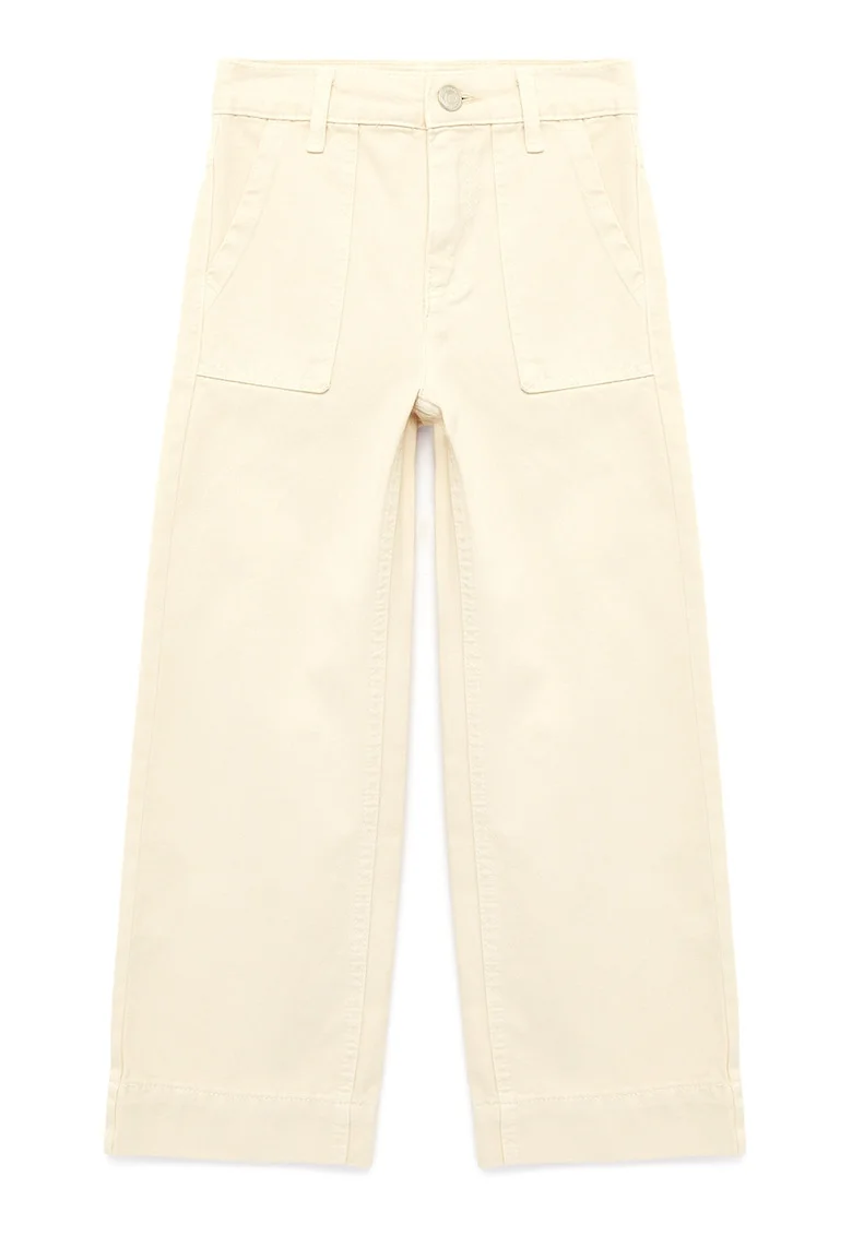 Pantaloni din bumbac cu talie medie, Bej deschis