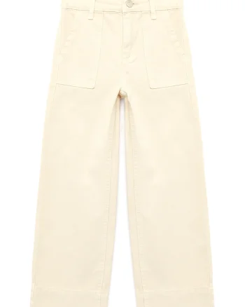 Pantaloni din bumbac cu talie medie, Bej deschis