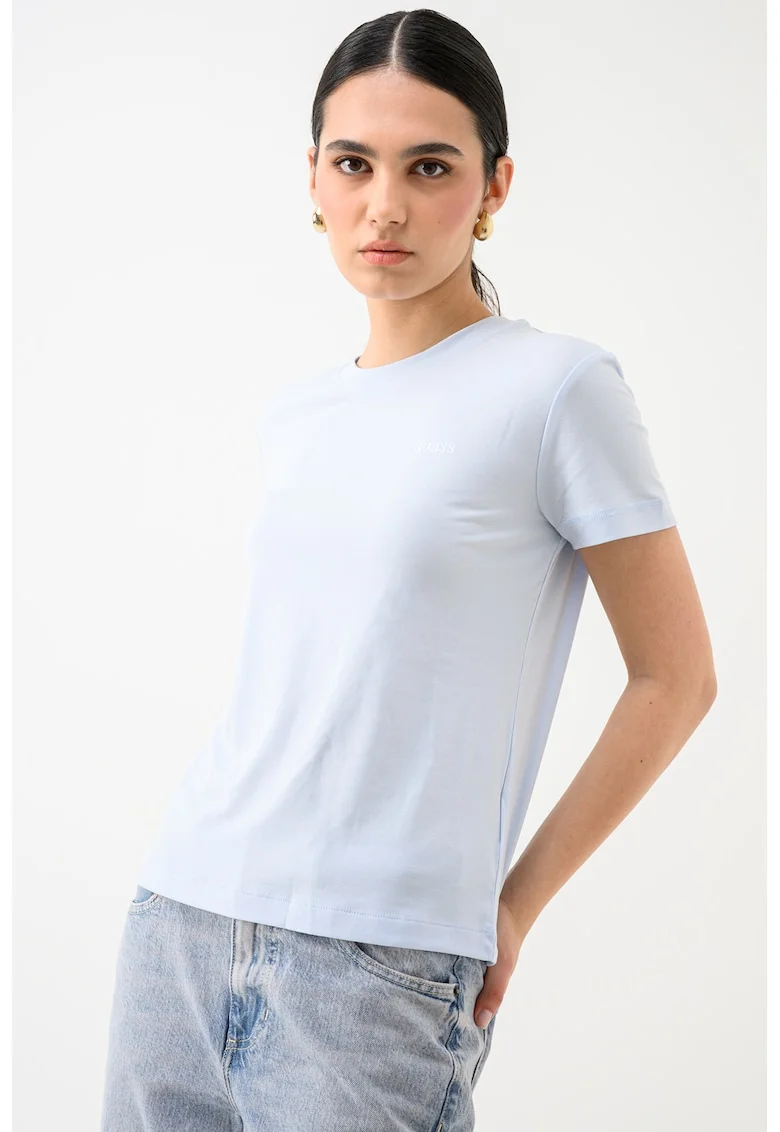 Tricou din amestec de lyocell cu decolteu la baza gatului, Albastru lavanda