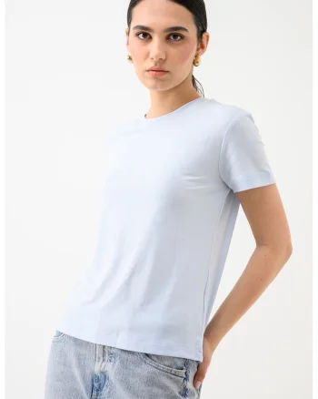 Tricou din amestec de lyocell cu decolteu la baza gatului, Albastru lavanda