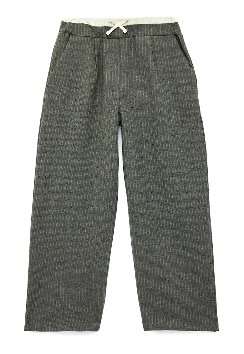 Pantaloni cu croiala ampla, model in dungi si banda elastica in talie, Gri inchis