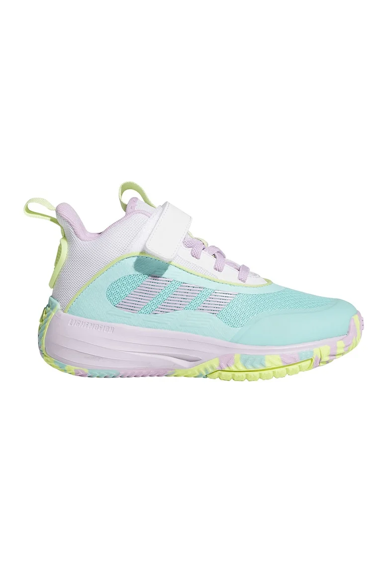 Pantofi Own The Game 3.0 cu bareta velcro pentru baschet, Albastru aquamarin/Roz pal/Verde fistic