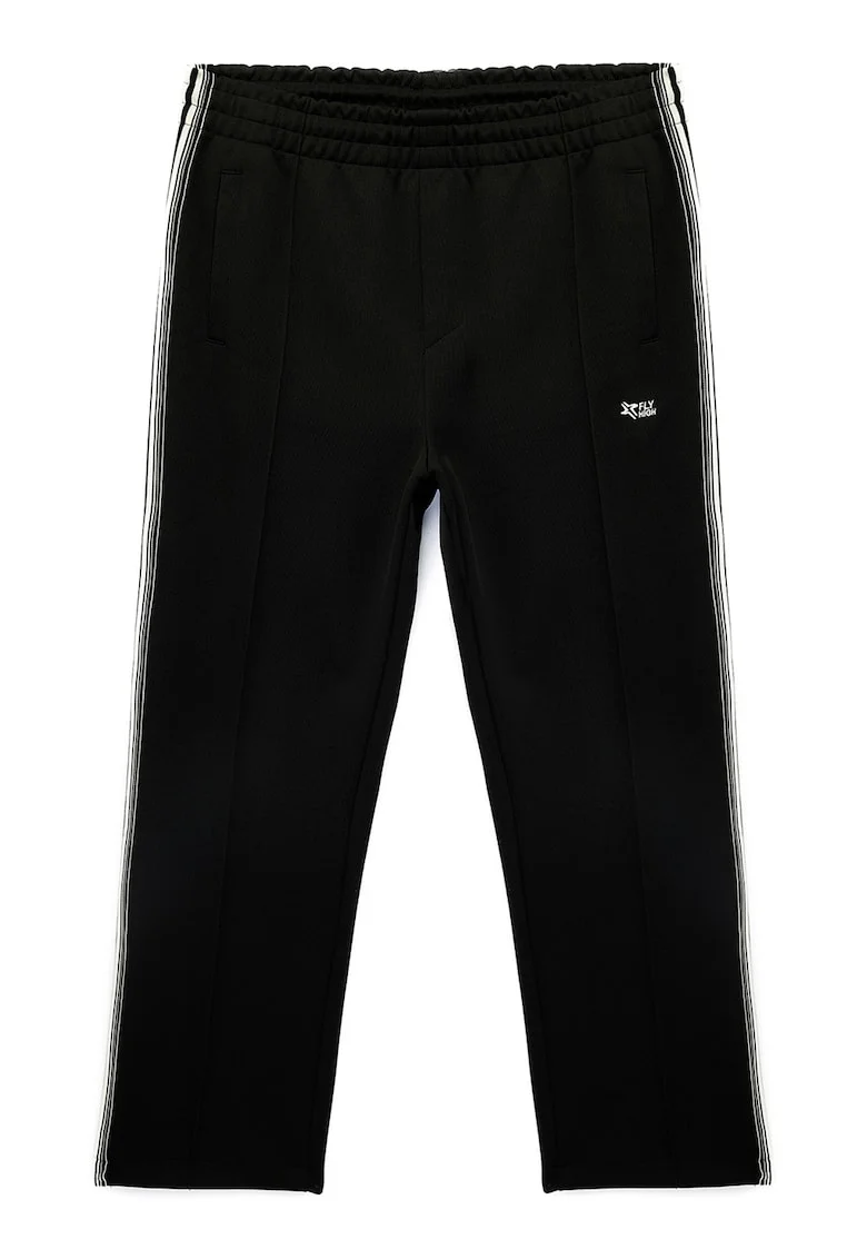 Pantaloni de trening cu croiala dreapta si dungi contrastante, Negru