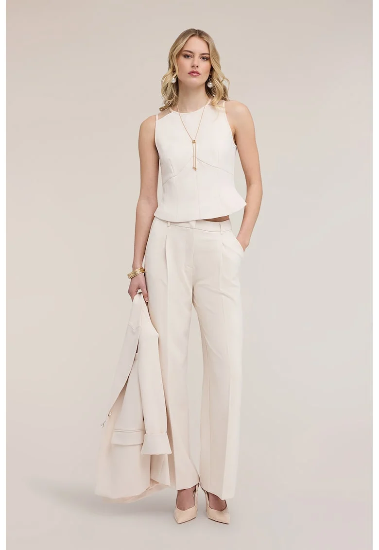 Top crop cu decolteu rotund, Bej