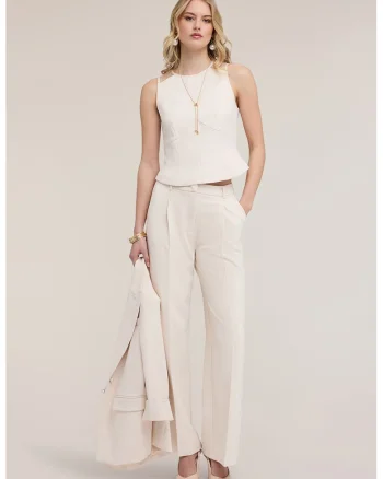 Top crop cu decolteu rotund, Bej