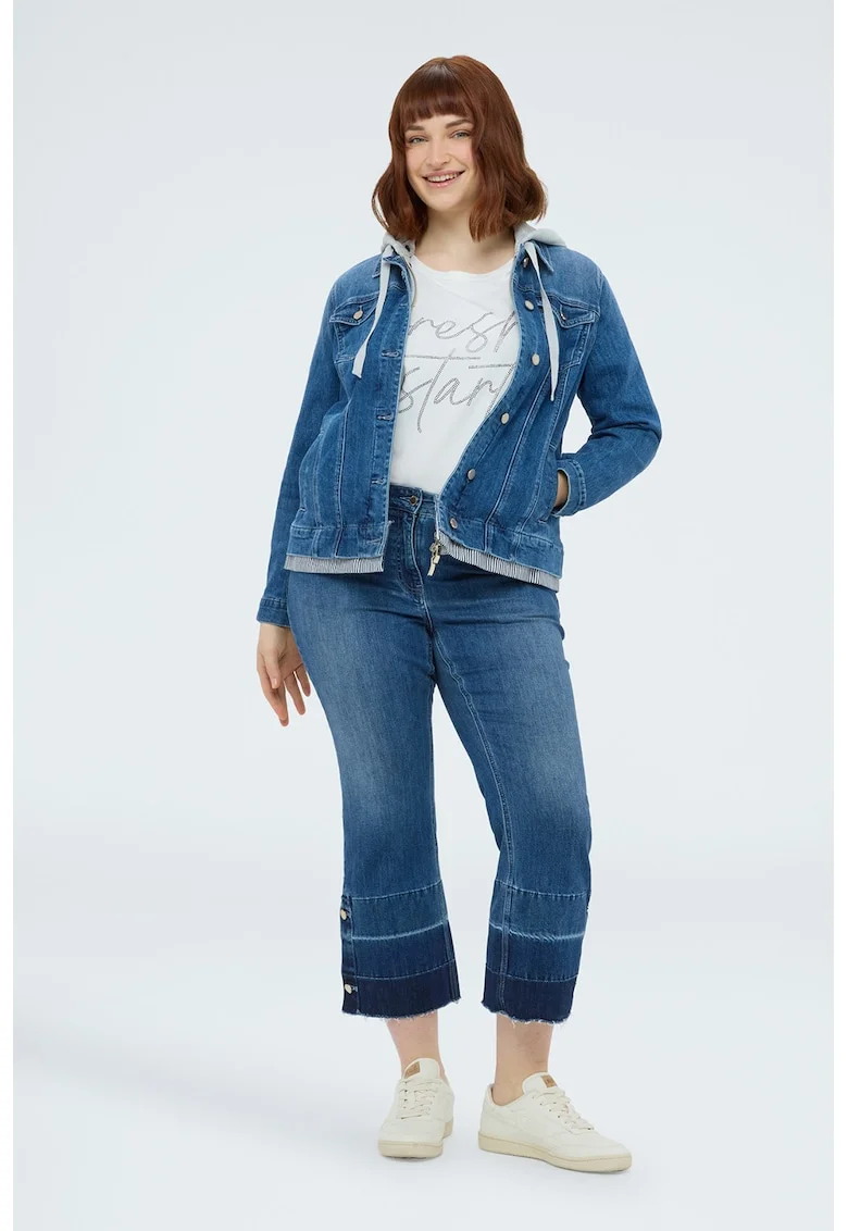 Jacheta din denim cu gluga detasabila, Gri melange/Albastru