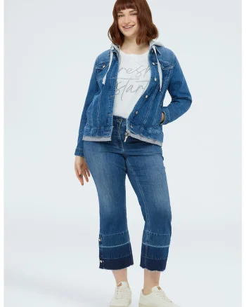 Jacheta din denim cu gluga detasabila, Gri melange/Albastru