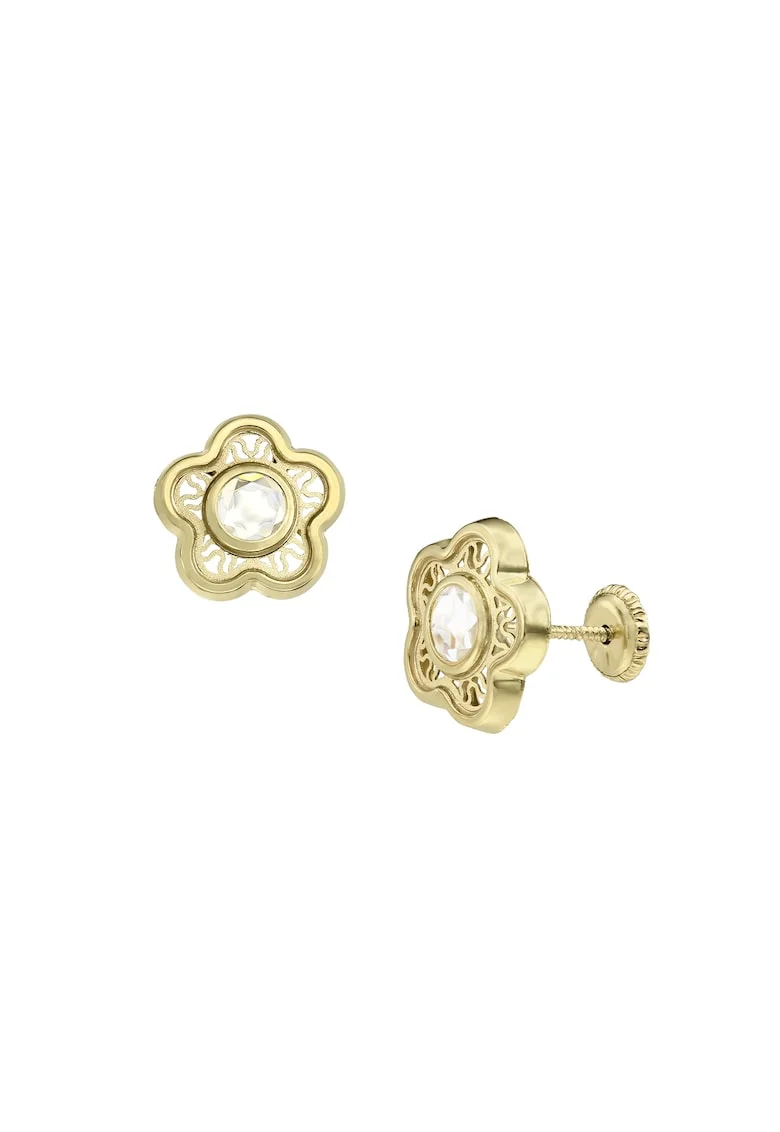 Cercei pentru fete, aur 14 KT, model filigran, inchidere cu protectie