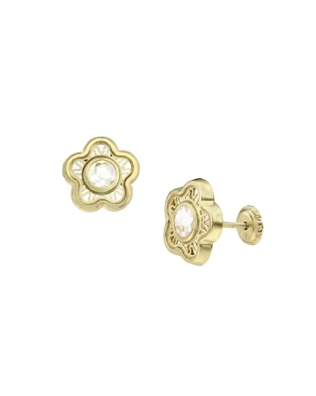 Cercei pentru fete, aur 14 KT, model filigran, inchidere cu protectie