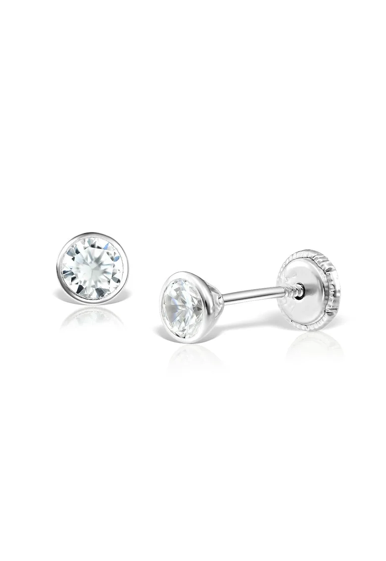 Cercei simpli din aur alb, 14 KT, inchidere cu protectie