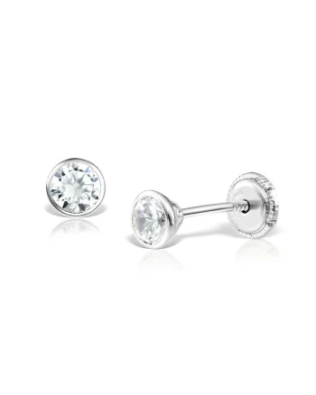 Cercei simpli din aur alb, 14 KT, inchidere cu protectie