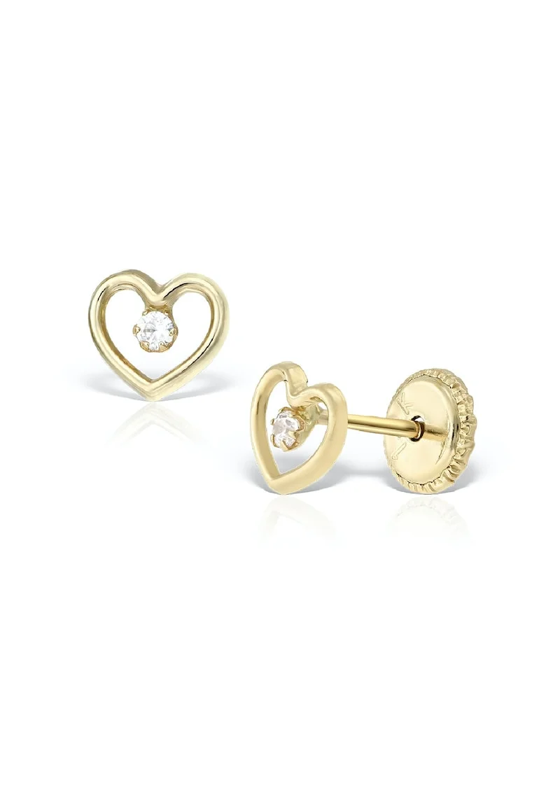 Cercei bebe, inimioara aur 14K decorati cu pietricica