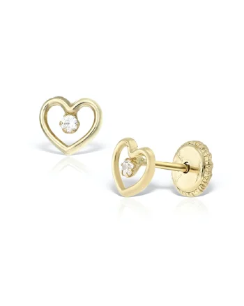 Cercei bebe, inimioara aur 14K decorati cu pietricica