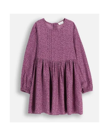 Rochie  pentru fete, violet, vascoza, motiv floral, maneci lungi, croi mini