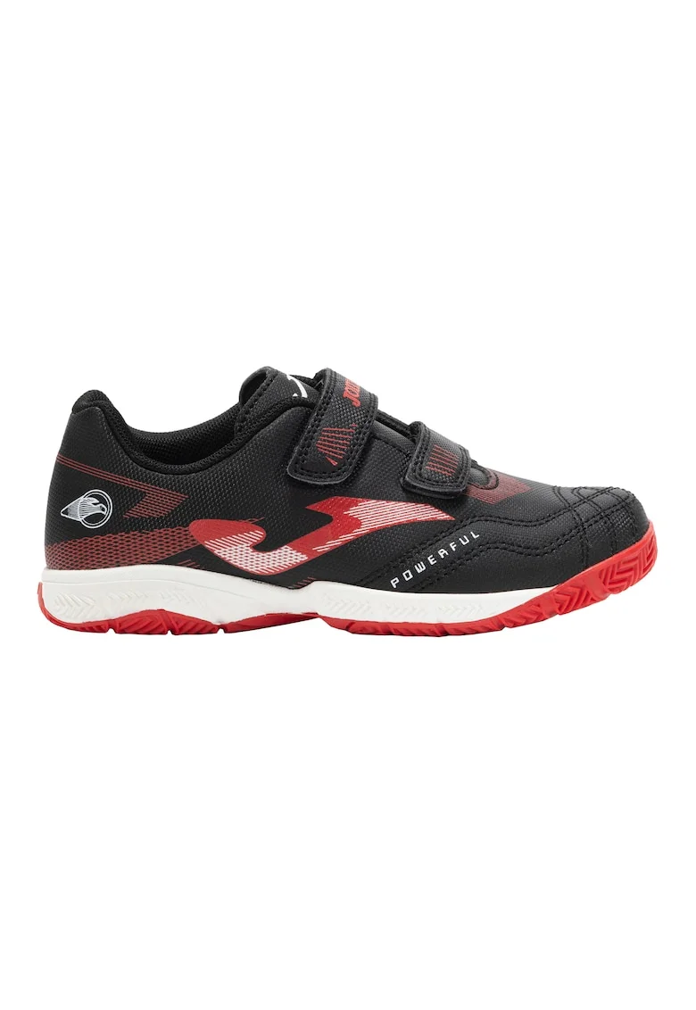 Ghete fotbal cu velcro copii Powerful JR pentru teren sintetic POJW2501TFV,  30 EU, Negru-Rosu Negru