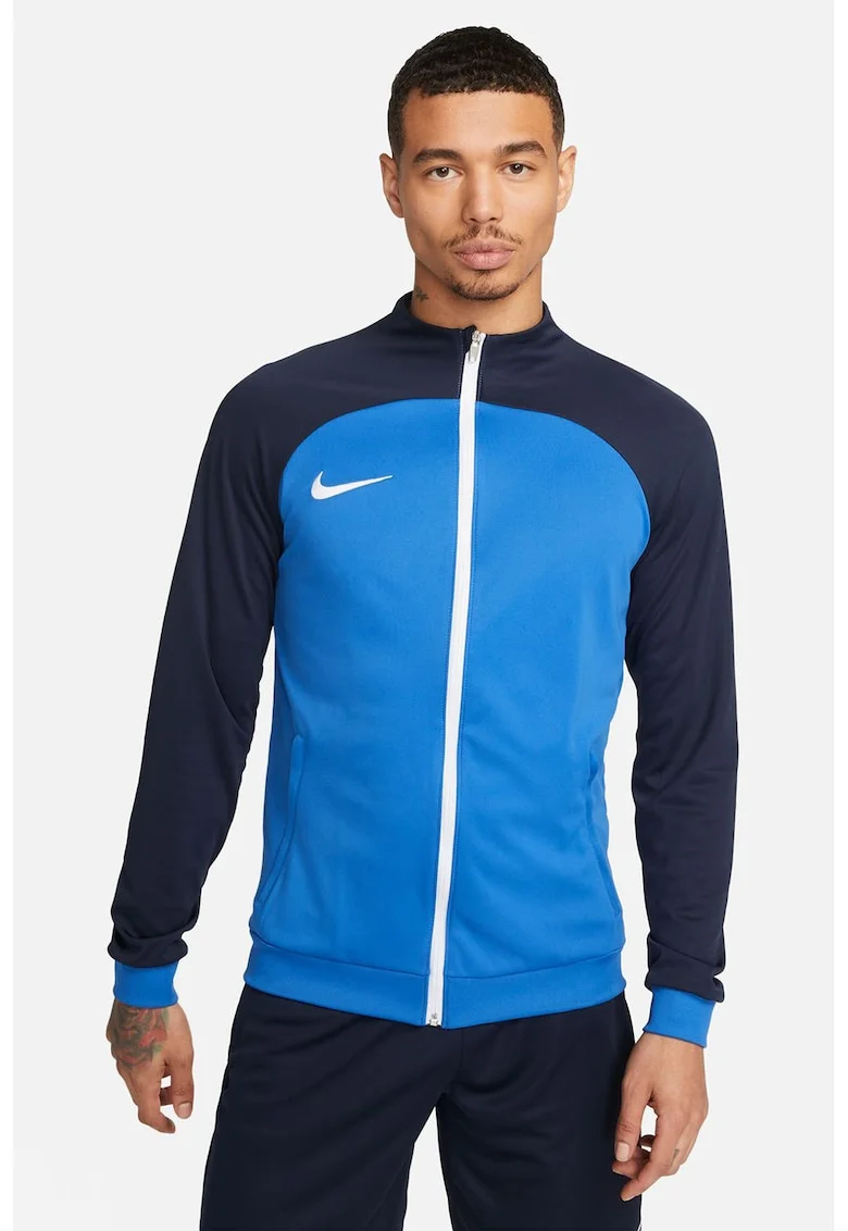 Bluza cu tehnologie Dri-FIT si fermoar pentru fitness Academy, Negru/Albastru royal