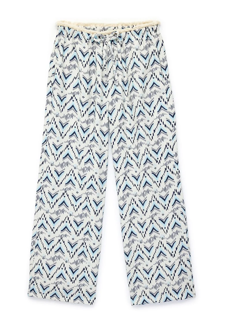 Pantaloni cu croiala ampla, talie ajustabila si model, Alb murdar/Albastru
