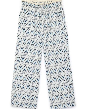 Pantaloni cu croiala ampla, talie ajustabila si model, Alb murdar/Albastru