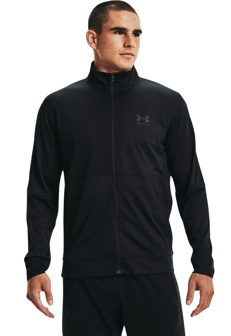 Bluza de trening din material pique si fermoar, pentru fitness, Negru
