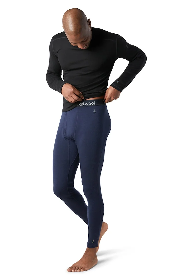 Colanti de lana merinos cu banda logo in talie pentru ski, Bleumarin