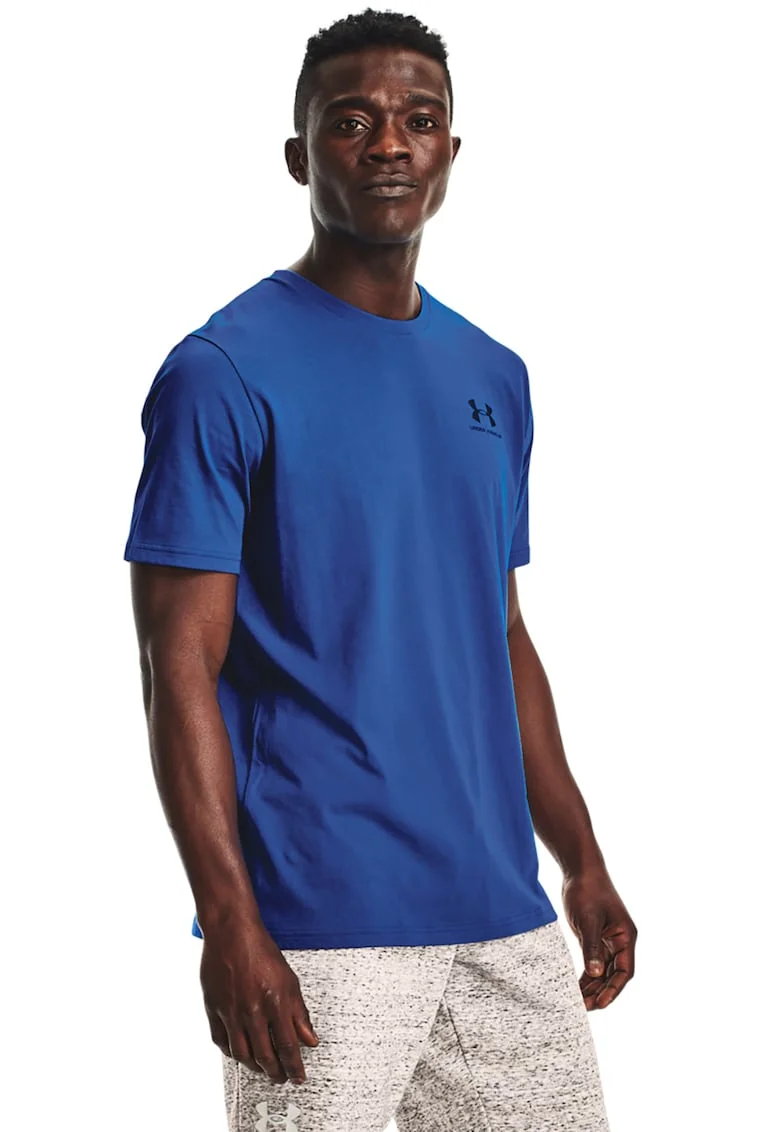 Tricou cu decolteu rotund, pentru fitness Sportstyle, Negru/Albastru inchis