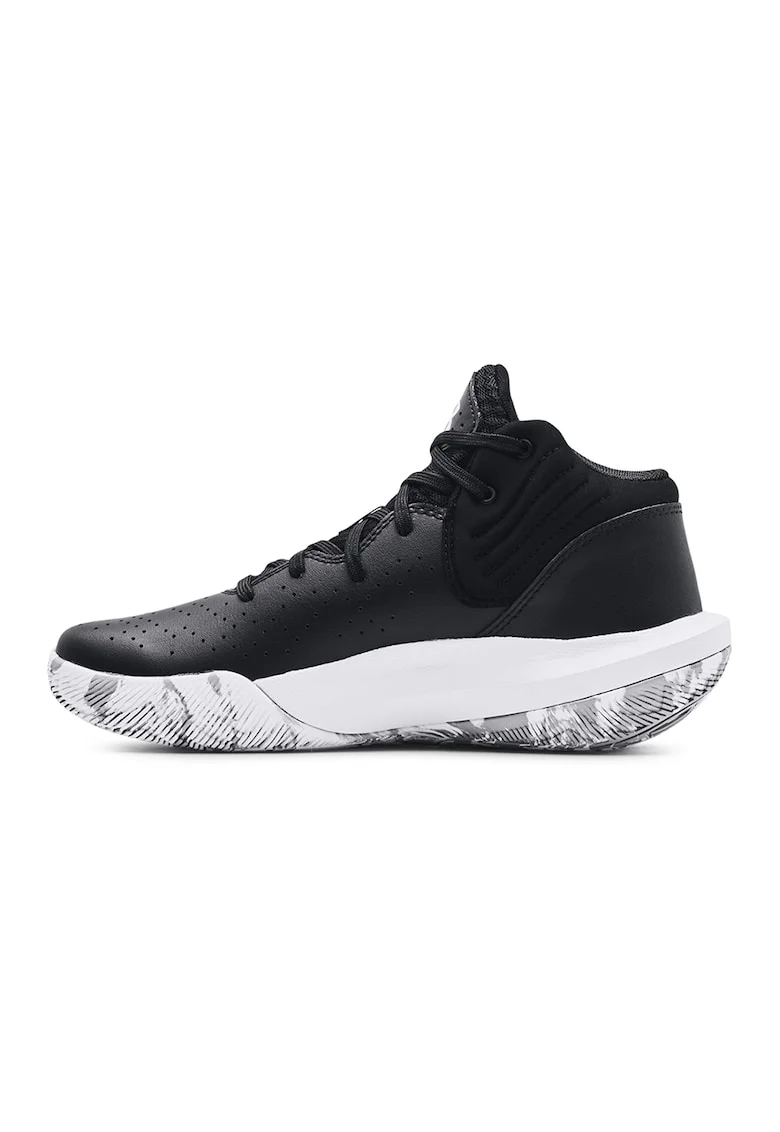 Pantofi de piele si material textil pentru baschet GS Jet '21, Alb/Negru