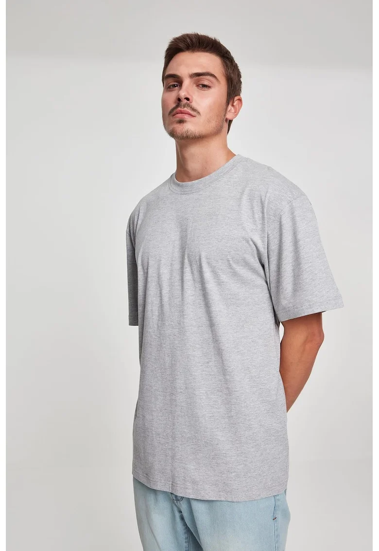 Tricou din bumbac cu decolteu la baza gatului, Gri melange
