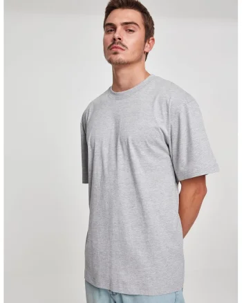 Tricou din bumbac cu decolteu la baza gatului, Gri melange