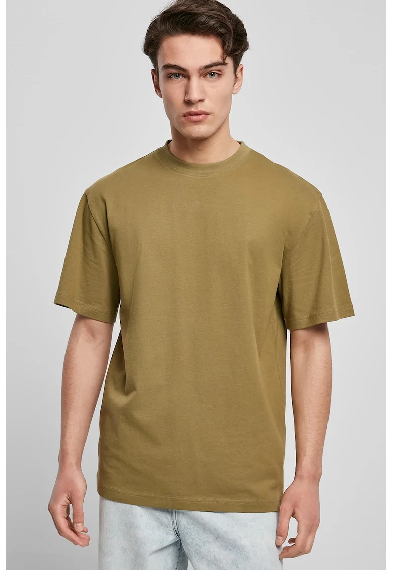 Tricou din bumbac cu decolteu la baza gatului, Caramel