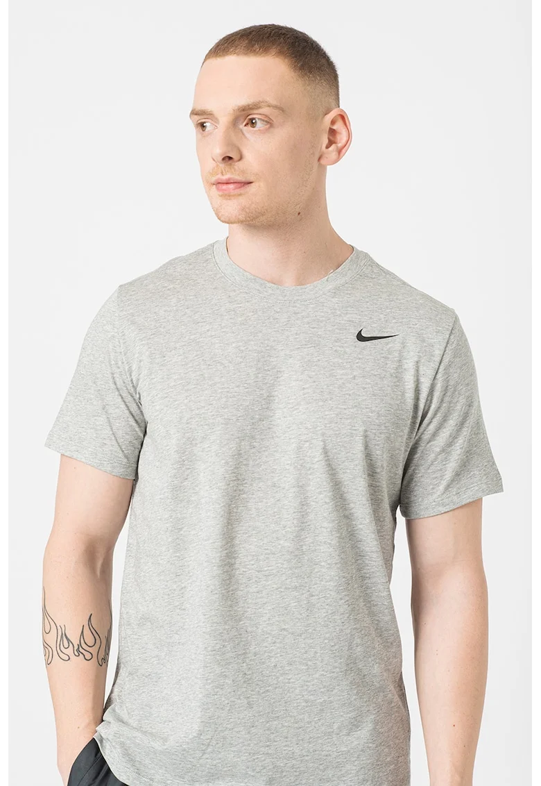 Tricou cu tehnologie Dri-FIT si decolteu la baza gatului, pentru fitness, Gri melange