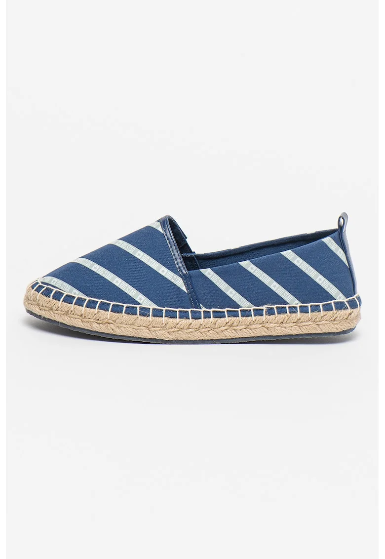 Espadrile din material textil cu benzi cu logo, Bleumarin