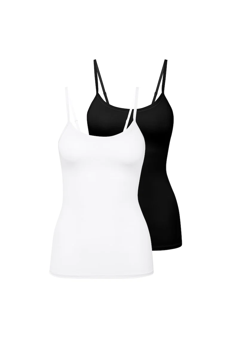 Set de top-uri din amestec de bumbac - 2 piese, Alb/Negru