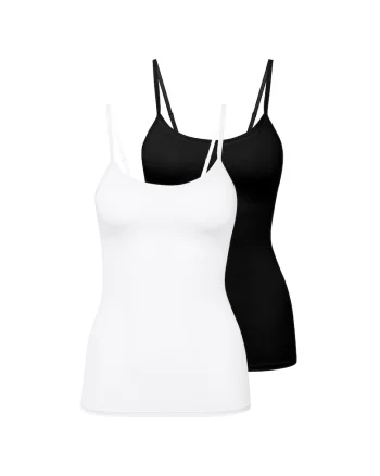 Set de top-uri din amestec de bumbac - 2 piese, Alb/Negru