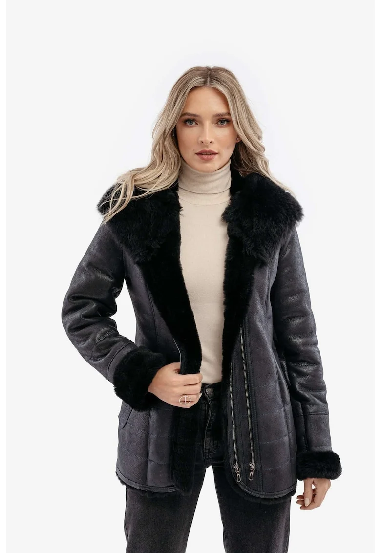 Haina din blana naturala, model Women's Napalan, Negru