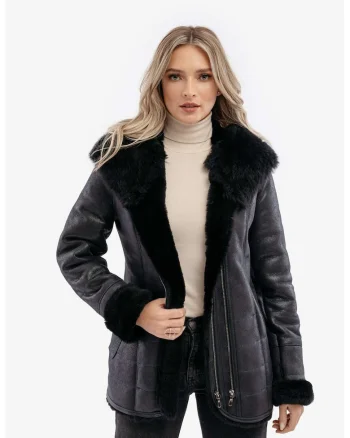 Haina din blana naturala, model Women's Napalan, Negru