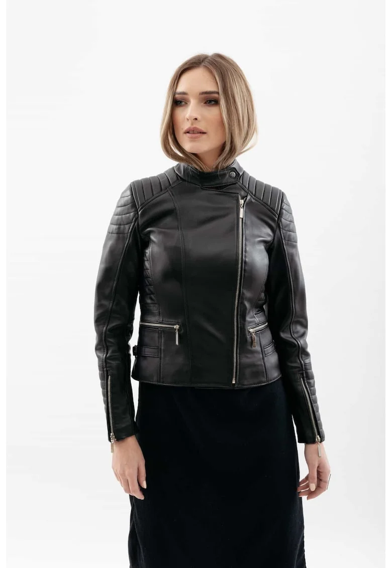Geaca din piele naturala pentru femei, model Vivi, Negru