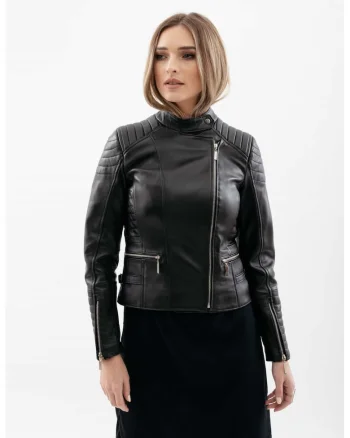 Geaca din piele naturala pentru femei, model Vivi, Negru