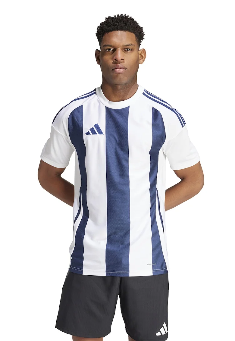 Tricou slim fit pentru fotbal Striped 24, Alb optic/Bleumarin