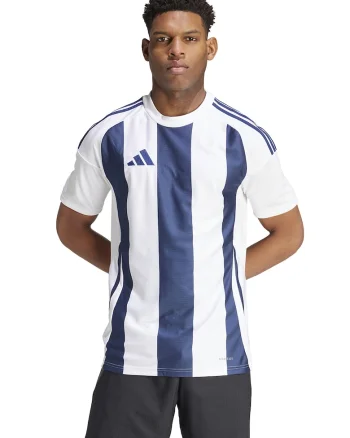 Tricou slim fit pentru fotbal Striped 24, Alb optic/Bleumarin