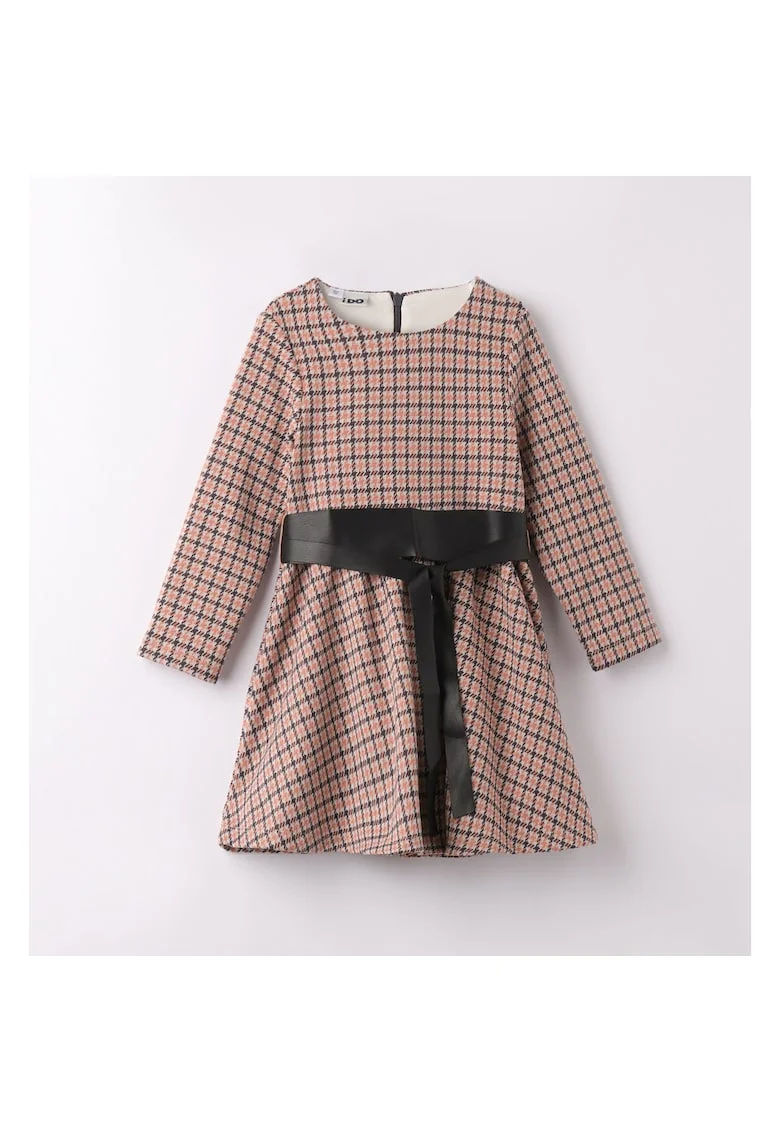 Rochie in carouri si curea pentru fetite, I Orange, Negru/Portocaliu