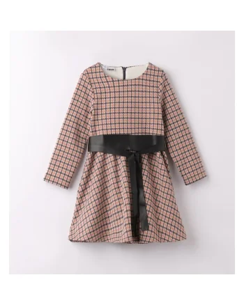 Rochie in carouri si curea pentru fetite, I Orange, Negru/Portocaliu