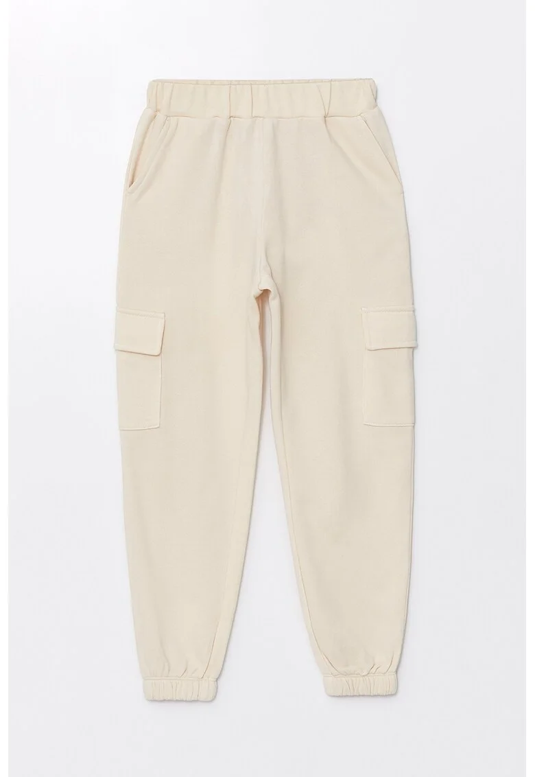 Pantaloni cargo cu talie inalta, Crem