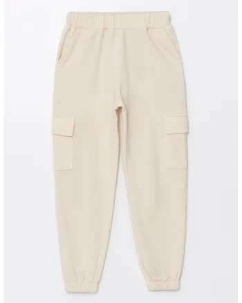 Pantaloni cargo cu talie inalta, Crem