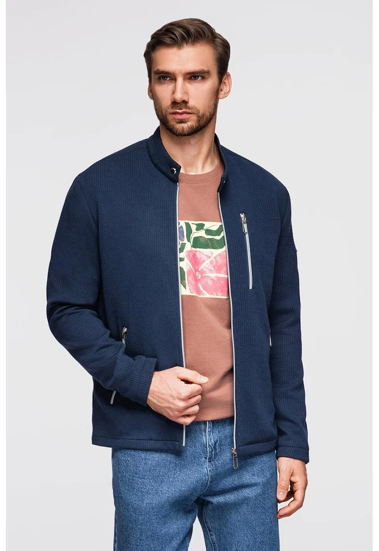 Jacheta cu fermoar si model uni, Bleumarin