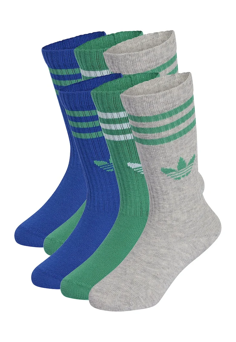 Set de sosete lungi 3-Stripes - 6 perechi, Gri deschis/Albastru royal/Verde aquamarin