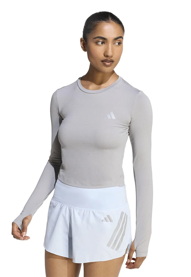 Bluza crop slim fit pentru alergare, Gri deschis