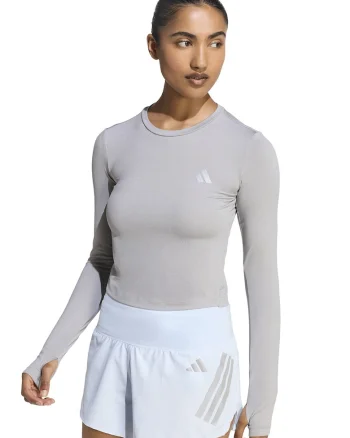 Bluza crop slim fit pentru alergare, Gri deschis
