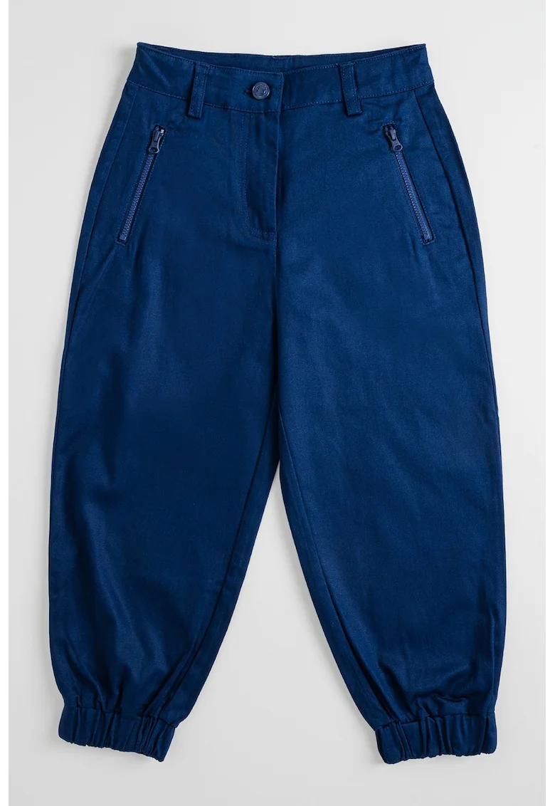 Pantaloni din amestec de bumbac cu croiala balloon si terminatie elastica, Bleumarin