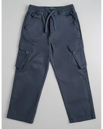 Pantaloni cargo din amestec de bumbac cu talie ajustabila, Albastru prafuit